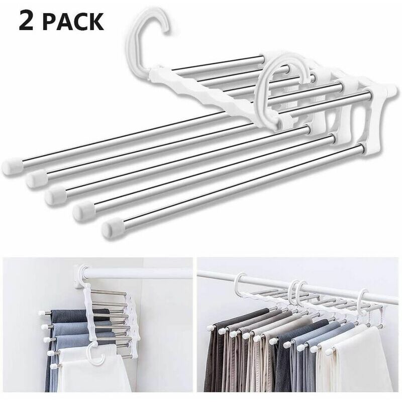 Cintre Pantalon Multiple, Lot de 2 Cintre Gain de Place, Multi Cintre Magique Rangement, Cintre Pliable Voyage