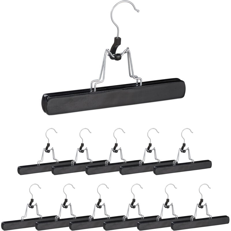 Relaxdays - Cintre pince à pantalons bois, lot de 96, jupe pantalon, crochet 360°, feutre HxlxP: 17 x 25 x 2,3 cm, noir