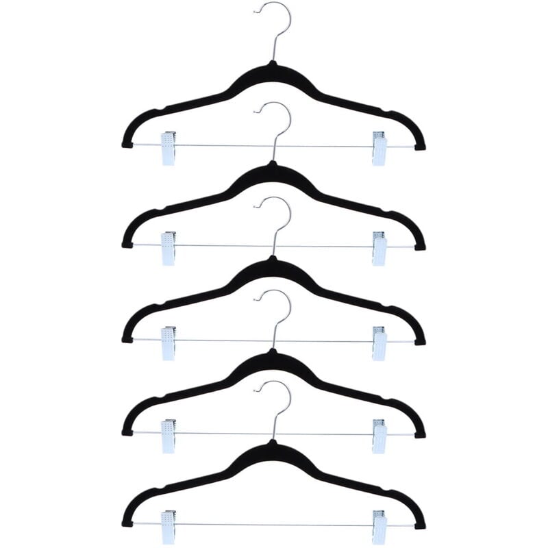 Cintre simple 5 pièces Cintre antidérapant Cintre pratique simple en tissu avec clip pour manteau pantalon robe (noir)