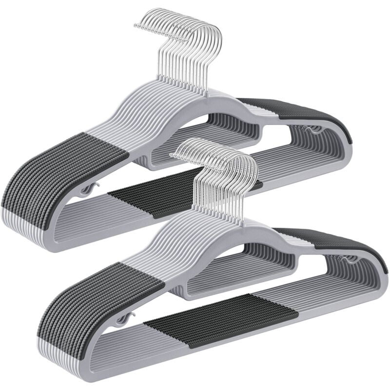 Songmics - Cintres 30 pièces, cintres en Plastique, antidérapant, Gain de Place, épaisseur 0,5 cm, Longueur 42 cm, Crochet pivotant à 360° Argent,