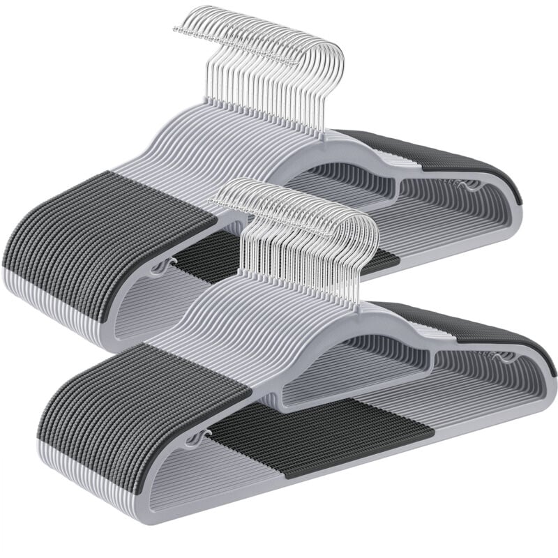 Songmics - Cintres 50 pièces, cintres en Plastique, antidérapant, Gain de Place, épaisseur 0,5 cm, Largeur 42 cm, Crochet pivotant à 360° Argent,