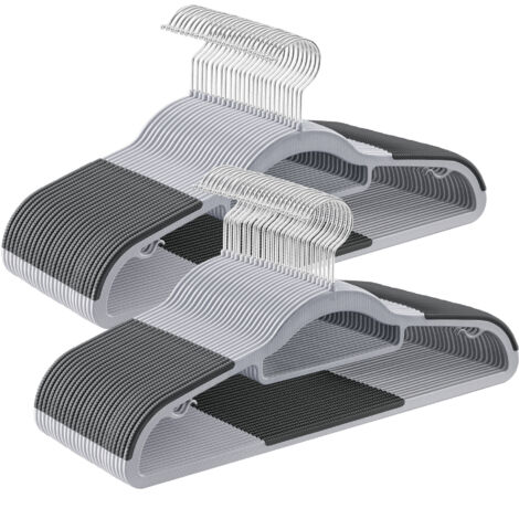 Cintres 50 pièces, cintres en Plastique, antidérapant, Gain de Place, épaisseur 0,5 cm, Largeur 42 cm, Crochet pivotant à 360° Argent, Gris Clair et Gris sûr