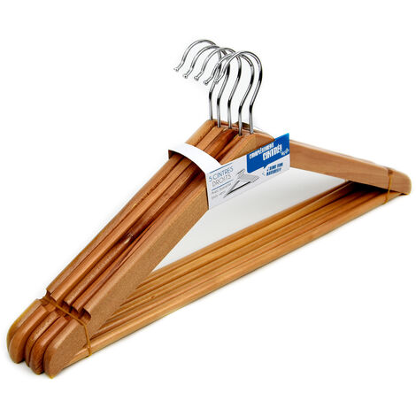 Cintres Droits Avec Barrette Bois Verni Lot De 5