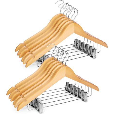 Cintres en Bois avec Clips Paquet de 12 Cintres en Bois de Qualité Supérieure pour Placard Cintres en Bois Naturel Durable avec Clips Cintres Robustes