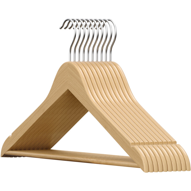 Cintres en Bois, Lot de 10, Fins, avec Encoches, Crochet Pivotant 360°, Beige