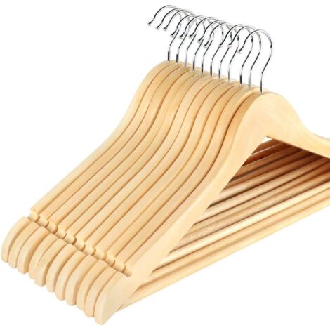 Cintres en bois massif pour adultes Lot de 32 Cintres en bois 42 cm Cintres Couleur bois avec barre de pantalon et encoches d'épaule Cintre pour costume naturel Crochet pivotant à 360°,