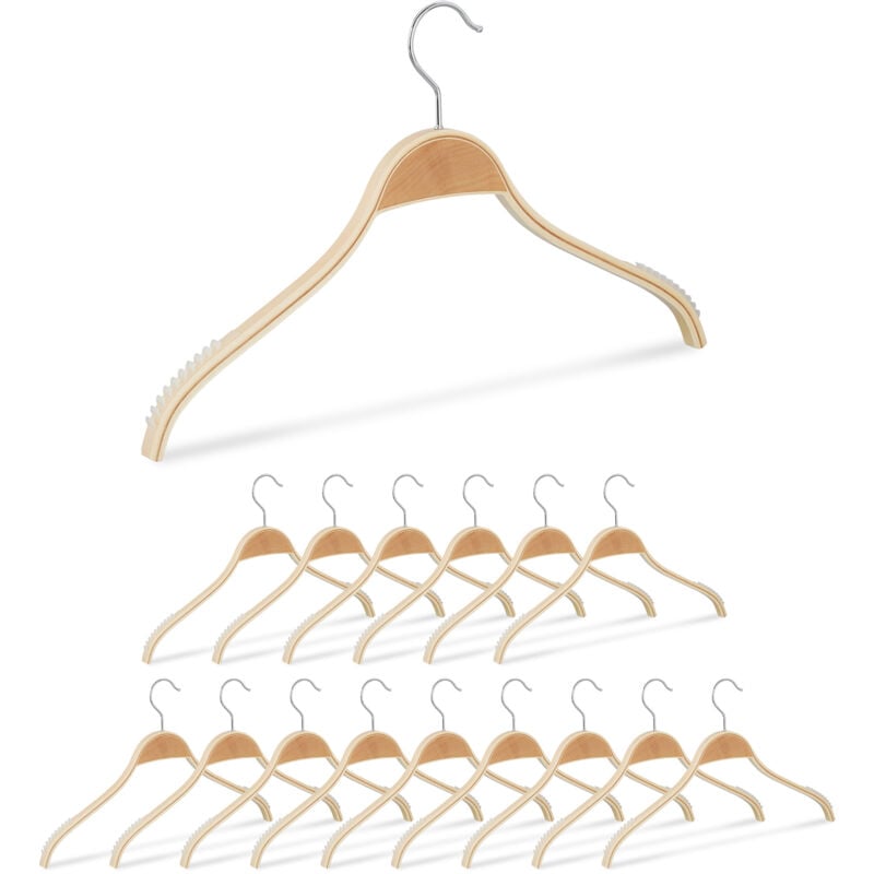 Relaxdays - Cintres en bois, lot de 16, l : 42 cm, rainures antidérapantes, crochet pivotant, cintres stables, nature