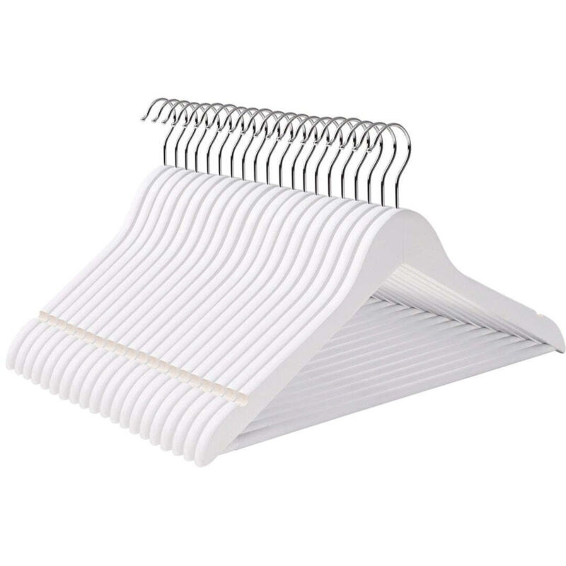 Cintres lot de 50 en érable avec rainures et barre de pantalon rotation à 360 degrés blanc