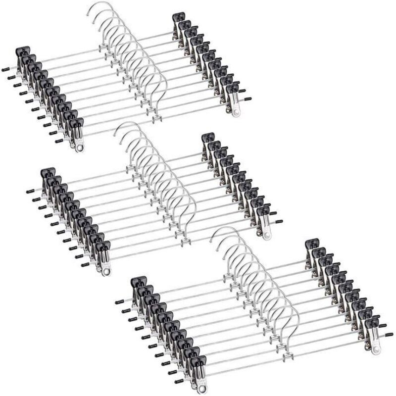 Cintres Métal avec Clips Ajustables – Cintres pour pantalon et jupe, anti-rides, gain de place, paquet de 30.