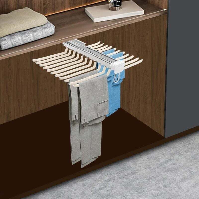 Cintres Porte-Pantalon Porte-Pantalon Coulissant Acier Inoxydable Multifonction Porte Pantalons Extractible Antidérapant Porte Jeans 22 Tiges, Beige