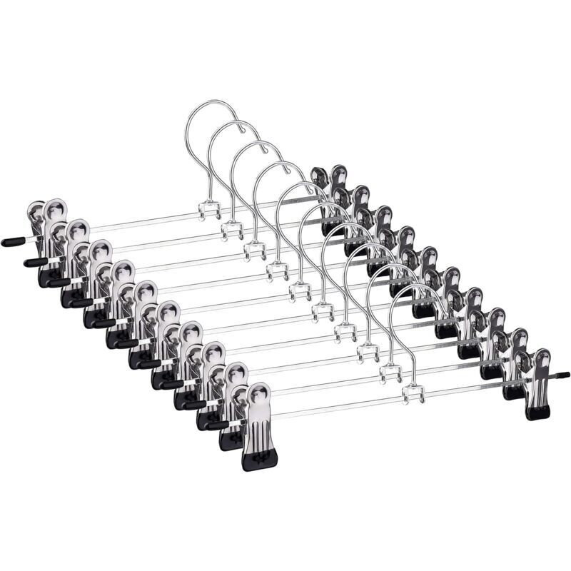 Cintres Porte-Pantalons Antidérapant Cintres pour Pantalons en Métal avec Clips Réglables Cintres de Pantalon pour Jupes, Pantalons, Jeans 28 cm (Lot