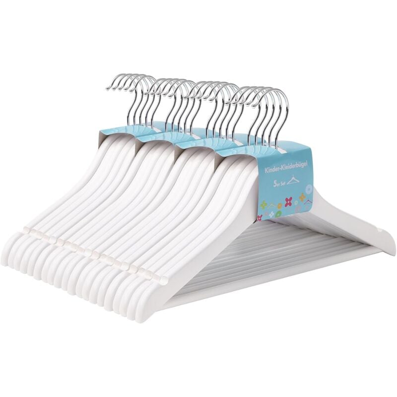 Cintres pour enfant en Bois, Lot de 20, avec Encoches et Barre, Antiglisse, avec encoches pivotantes à 360°, Longueur 35 cm, Blanc CRW06W-20