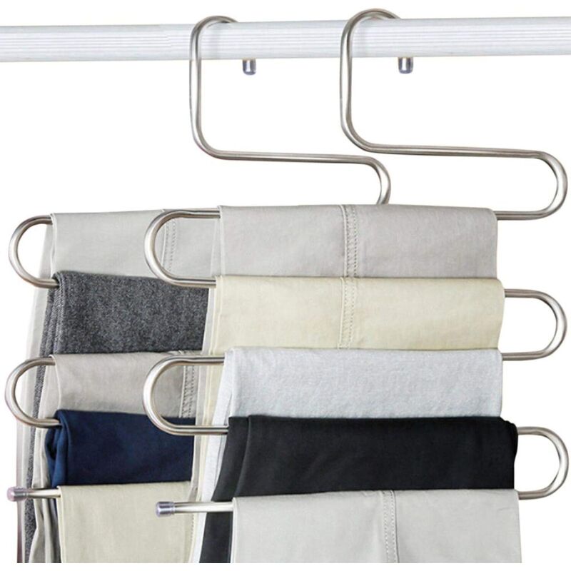 Cintres pour pantalons antidérapants en forme de S, paquet de 4 cintres pour pantalons, organisateur de rangement de placard en acier inoxydable pour