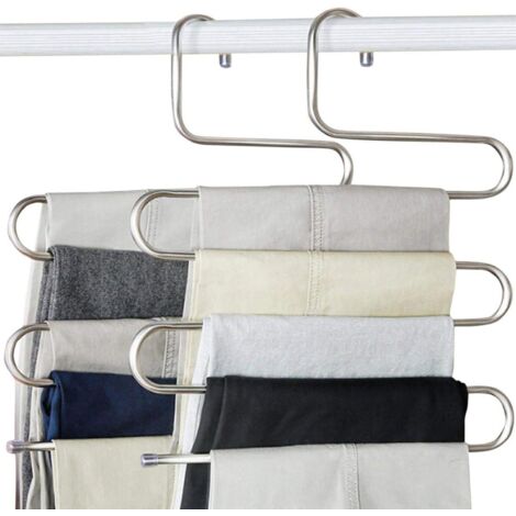Cintres pour pantalons antidérapants en forme de S, paquet de 4 cintres pour pantalons, organisateur de rangement de placard en acier inoxydable pour pantalons, jeans, écharpe (paquet de 4)