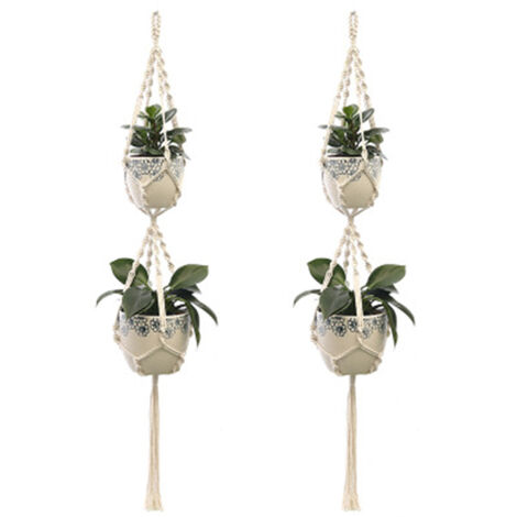 Cintres pour plantes en macramé, 2 pièces, panier de jardinière suspendu d'intérieur et d'extérieur, corde en coton, sac en filet pour pot de fleur tricoté à la main