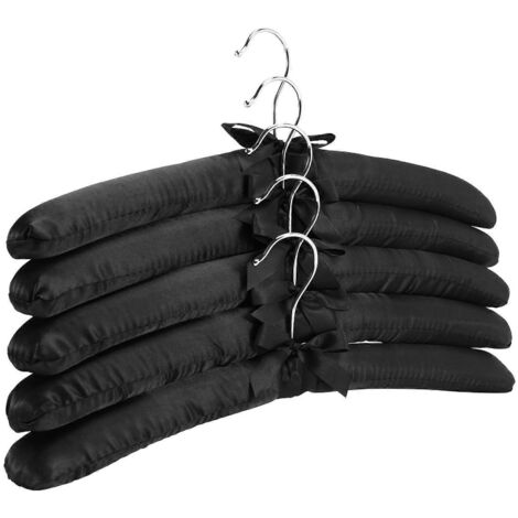 Cintres rembourrés en satin de 38 cm (15 pouces), cintres en soie (noir, lot de 5)