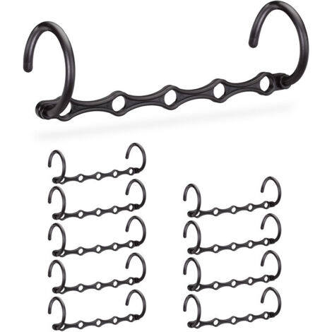 Cintres set de 10 gain de place crochet organiseur penderie cintre magique, vertical & horizontal, 37 cm, noir