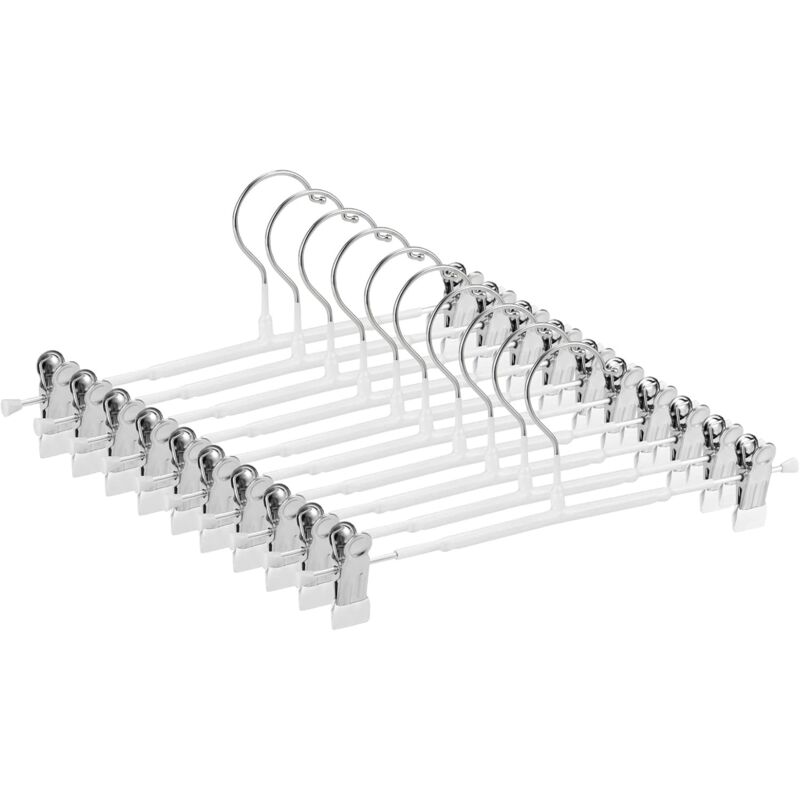 Cintres fins pour pantalons, antidérapants avec clips réglables, cintres peu encombrants pour vêtements, jupes, jeans, manteaux (blanc, 10)