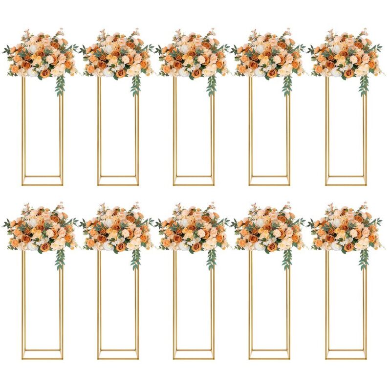 Senderpick - 10 Pièces Supports de Fleurs de Mariage, Vase Doré Design Géométrique, Vase à Fleurs Rectangulaires, Support de Fleur Amovible,