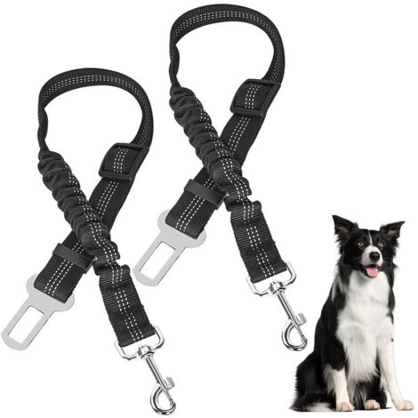 Cintura di sicurezza per cani - Confezione da 2 cinture di sicurezza ammortizzanti - Cintura di sicurezza regolabile da 60 a 108 cm (bianco)