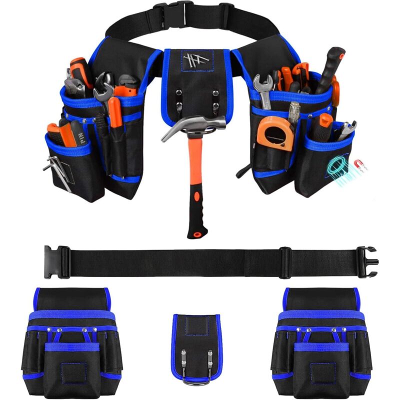 Cintura portautensili con 26 tasche e porta martello magnetico rimovibile e regolabile, ideale per trapani, sparachiodi, cacciaviti, elettricisti e