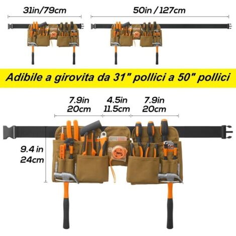 Cintura portautensili fai-da-te regolabile con 19 tasche, borsa portautensili pratica, color kaki