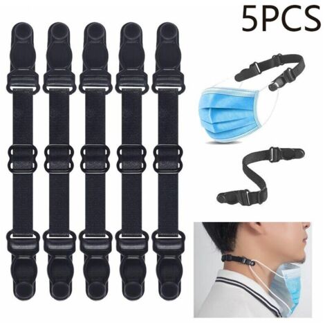 Cinturino per mascherina, gancio per mascherina, prolunga per mascherina, cinturino per mascherina chirurgica per tutte le taglie, riduce la pressione e migliora il comfort, 14-21 cm, 5 pezzi, nero