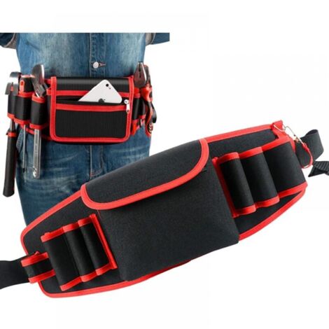 Cinturón de herramientas, cinturón de herramientas de bricolaje con cinturón de cuero ajustable, bolsa de herramientas, cinturones de herramientas para guardar herramientas y accesorios (rojo)