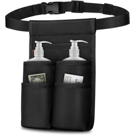 Cinturón portabotellas de 250 ml, estuche profesional para 2 botellas, portabotellas con cinturón ajustable para aceite o loción de masaje (227 g) (solo bolsa), color negro