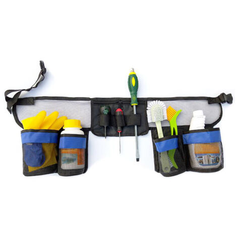 Cinturón portaherramientas con múltiples bolsillos, ajustable para hombre y mujer [Delantal técnico] [Tipo 65 x 25 cm / 95 x 25 cm] Tejido Oxford resistente, azul, negro, gris, 1 juego