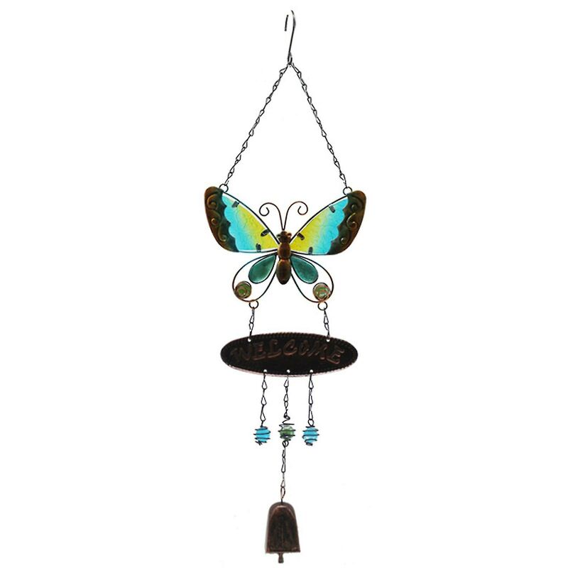 Image of Ciondolo campanello a vento in metallo farfalla campanello a vento da giardino ciondolo decorativo da esterno verde