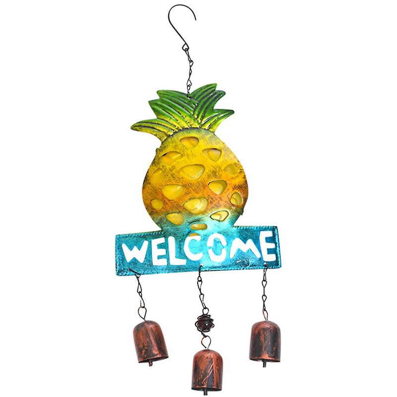 Image of Fortuneville - Ciondolo con campanello a vento di marca di benvenuto all'ananas Ciondolo in metallo solo creativo giallo