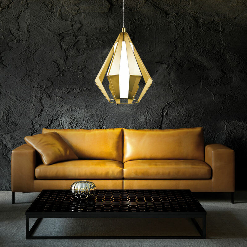 Image of Lampada da soffitto soggiorno illuminazione a sospensione in vetro faretto appeso oro in un set con lampadine a led