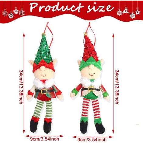 Ciondolo natalizio a forma di elfo di peluche, 2 pezzi, ciondolo a forma di bambola elfo, regali di Natale in peluche per bambini, decorazione per albero di Natale