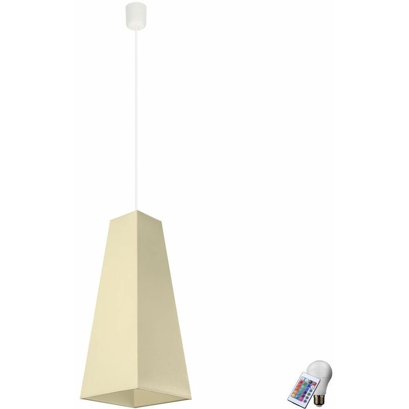 Image of Plafoniera a pendolo per sala da pranzo lampada a sospensione in tessuto dimmer in un set che include lampadine a led rgb