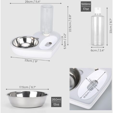 Ciotola 2 in 1 per cani e gatti con distributore automatico d'acqua a forma di cuore - Ciotola per l'acqua da 500 ml/17 oz - Ciotola per il cibo da 350 ml/22 oz in acciaio inossidabile per cuccioli e 