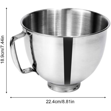 Ciotola di miscelazione in acciaio inox per KA 4, 5-5 Quart con testa inclinabile, ciotola di miscelazione con manico, lavabile in lavastoviglie