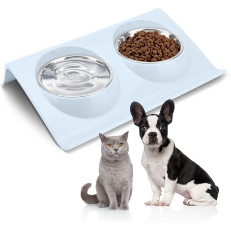 Ciotola doppia per gatti, angolata a 15°, ciotola anti-vomito, ciotola doppia per gatti, anti-bulimia, antiscivolo, anti-rovesciamento, per gatti e cuccioli, 1 pz (blu, taglia piccola)