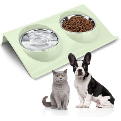 Ciotola doppia per gatti, inclinata a 15°, ciotola anti-vomito, ciotola doppia per gatti, anti-bulimia, antiscivolo, a prova di fuoriuscite, per gatti e cuccioli, 1 pz (verde, taglia piccola)