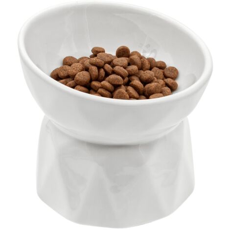 Ciotola Gatto Rialzata mod. CHIC in ceramica smaltata bianca 200ml per crocchette, umido e acqua, anche per piccoli cani, facile da pulire STI
