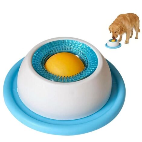 Ciotola per Cani Blu con Palla Rotante Integrata, Slow Feeder Antiscivolo per Cani, Giocattolo per Leccare con Tappetino Antiscivolo per Alimentazione Lenta e Divertimento