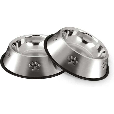 Ciotola per cani, ciotole per cibo per cani in acciaio inossidabile antiscivolo con base in gomma, ciotole per l'acqua per animali di piccola e media taglia, 2 ciotole, 22 cm