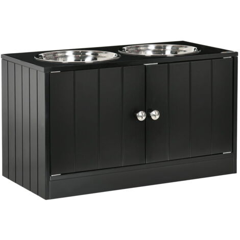 CIOTOLA PER CANI RIALZATA CON VANO CONTENITORE. 2 CIOTOLE IN ACCIAIO INOX RIMOVIBILI. 60X30X35.5CM. NERO