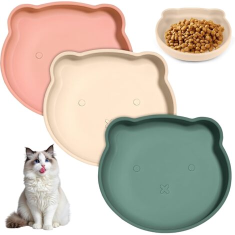Ciotola piatta per gatti, ciotola in silicone con ventosa, set di 3 ciotole piatte e larghe per crocchette e purè, compatibile con gatti, conigli e cani.