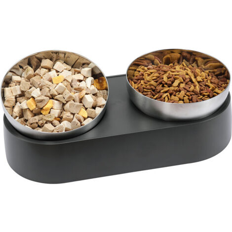 Ciotola rialzata per cibo e alimentazione in acciaio inox, antiscivolo e antispruzzo, adatta a gatti e cuccioli Ciotola doppia 32 cm x 15,5 cm