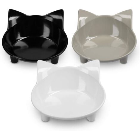 Ciotole antiscivolo per gatti - Set di 3 ciotole per cibo e acqua - Capacità: 210 ml per ciotola - Forma a testa di gatto - Colori: grigio, bianco e nero