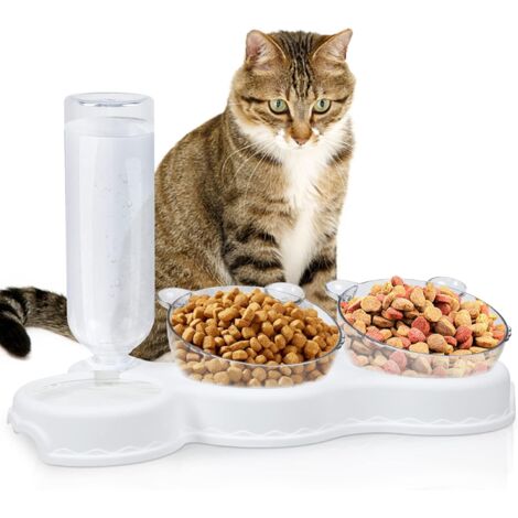 Ciotole per gatti, ciotola doppia rialzata per gatti, distributore di cibo e acqua 3 in 1, inclinazione di 15°, anti-vomito, antiscivolo, per gatti e cani