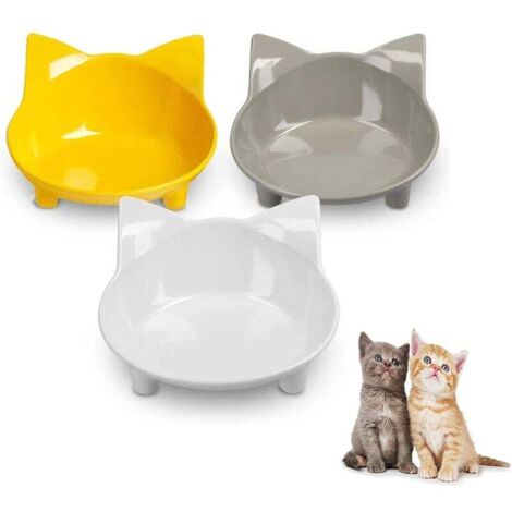 Ciotole per gatti, ciotola multiuso antiscivolo per animali domestici con gomma, per alleviare l'affaticamento dei baffi, confezione da 3 - grigio, bianco e giallo