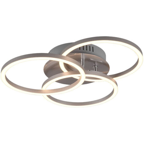 CIRCLE PLAFONIERA LED 27W 3200lm, 2700 - 6000K ACCIAIO SATINATO 3 CERCHI ORIENTABILI CON TELECOMANDO MULTIFUNZIONE L. 43,5CM DIMMERABILE