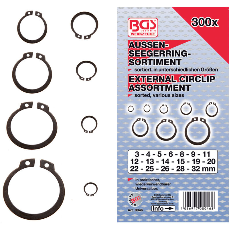 LOT DE 14 CIRCLIPS EXTERIEURS POUR DIAMETRE DE 20 A 32